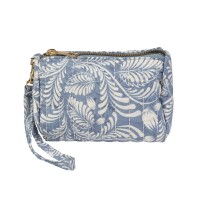 Lorenz Botanical Quilted Fabric Top Zip Multi-Use Pouch Purse with Detachable Wrist Strap